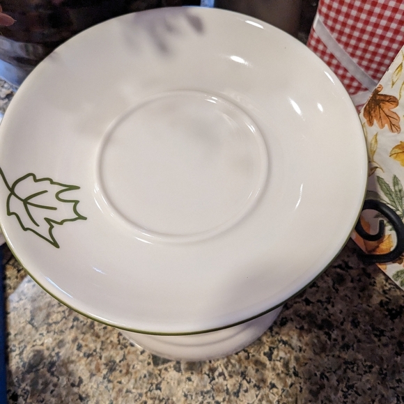 Starbucks 2007 Green 10oz Cup & Saucer Set Embossed Leaf Design Mug Fall Decor - Picture 5 of 9